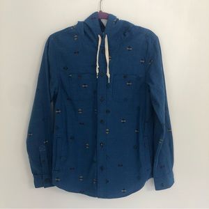 MODERN AMUSEMENT Men Blue Southwest Theme Print Hoodie Jacket/Shirt Sz S